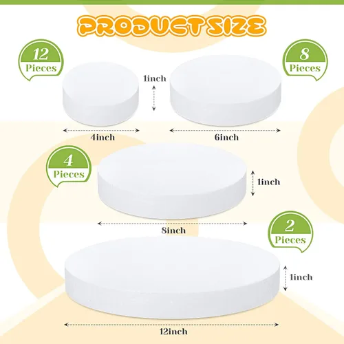 Vista 2 de Marsui 26 círculos redondos de espuma para manualidades, discos blancos falsos para proyectos de bricolaje de 4/6/8/12 pulgadas de diámetro, 1