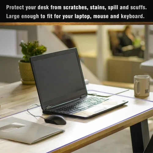 Vista 3 de Protector de escritorio de oficina de plástico transparente de 14 x 24 pulgadas, protector de escritorio de PVC de vidrio para oficina, hogar