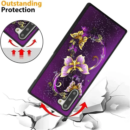 Vista 4 de SAKUULO Funda para Samsung Galaxy Note 10, protector de pantalla + soporte diseño de mariposa morada, textura de neumático antideslizante, a prueba