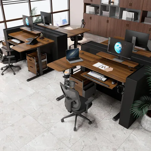 Vista 6 de EUREKA ERGONOMIC Escritorio eléctrico de pie en forma de L de 55 pulgadas, escritorio para juegos de computadora de altura ajustable con bandeja