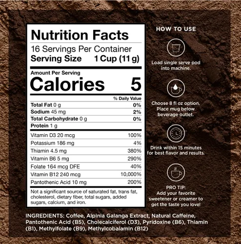 Vista 3 de VitaCup Coffee Pod Genius Vanilla & Lightning - Paquete de 32 cápsulas reciclables con infusión de vitaminas compatibles con cafeteras K-Cup