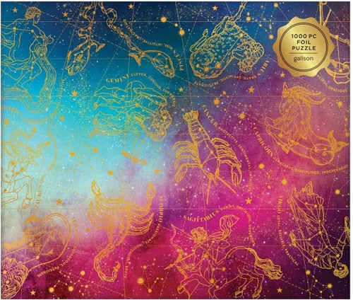 Vista 6 de Galison Astrology - Rompecabezas de 1000 piezas para adultos, rompecabezas de aluminio con signos astrológicos de estrellas y mapa del mundo