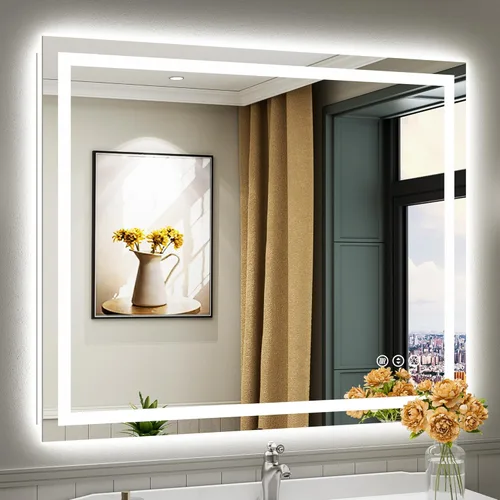 Vista 22 de Briivue Espejo de baño LED de 20 x 28 pulgadas con luces, retroiluminado y frontal iluminado, espejo de tocador de baño con luz antiniebla