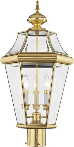 Vista 2 de Livex Lighting 2364-02 Poste al aire libre con pantallas de vidrio biselado transparente, latón pulido