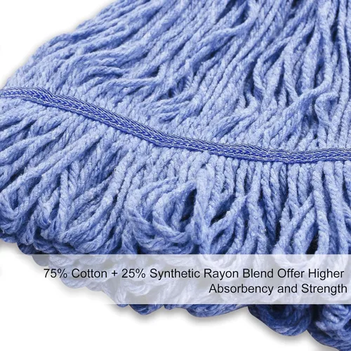 Vista 4 de Trapeador comercial con mango de trapeador de 60 pulgadas, trapeadores industriales de algodón resistentes para limpieza de pisos, mopas húmedas