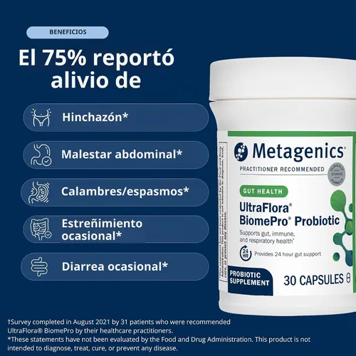 Vista 3 de Metagenics UltraFlora BiomePro Probiótico, 105 mil millones de UFC, 30