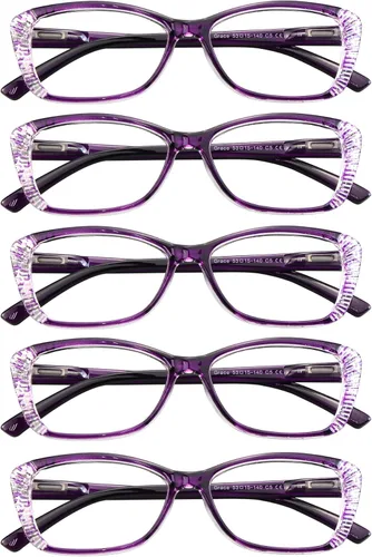 Vista 11 de VisionGlobal 5 Pairs Reading Glasses with Spring Hinge, Blue Light Blocking Glasses for Women/Men