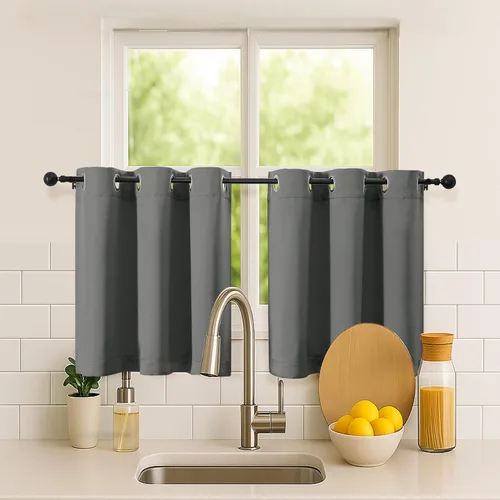 Vista 13 de Simplebrand Juego de 2 paneles de cenefa aguamarina para ventana de cocina de 14 pulgadas de largo, cortinas de oscurecimiento de habitación