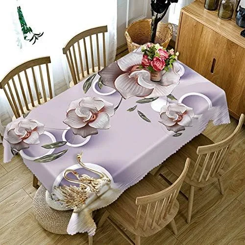 Vista 5 de Europe Lotus Tablecloth Green Tropical Plant 3D Flowers Pattern Oxford Cloth Wedding Decor Party Table Cover De Table A6 140x160cm