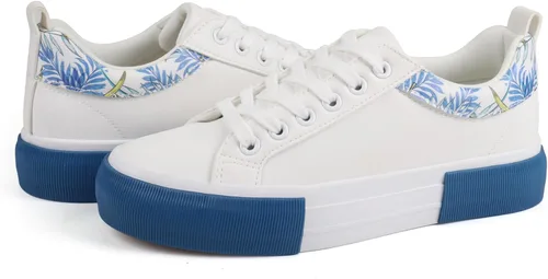 Vista 6 de JABASIC Zapatillas de deporte de plataforma para mujer, zapatillas de deporte de moda con cordones