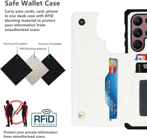 Vista 4 de iCoverCase Funda de piel sintética compatible con Samsung Galaxy S22 Ultra Wallet con soporte para tarjetas, ranuras para tarjetas, función atril