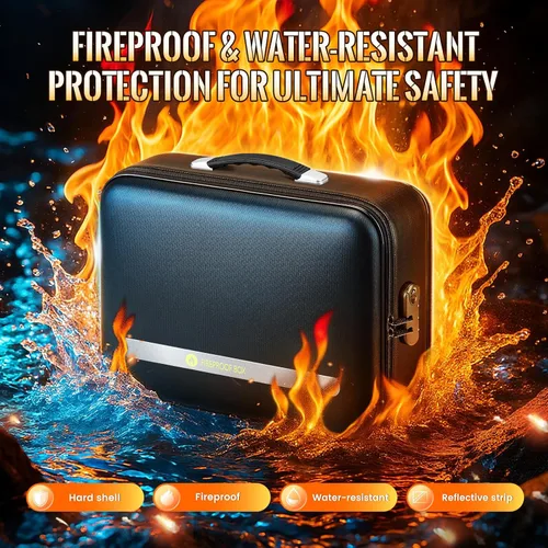 Vista 2 de DEEGO Caja de documentos ignífuga, resistente al fuego, caja fuerte para documentos del hogar con carpeta de archivo de acordeón extraíble, caja