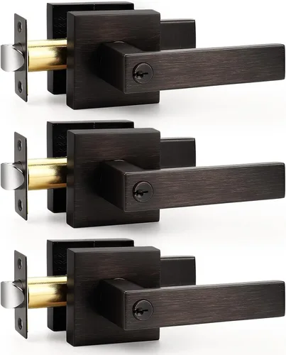 Vista 10 de Probrico Manija de puerta de entrada con llave negra mate, herrajes resistentes para puerta delantera y trasera, manija de manejo universal