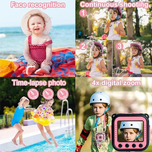 Vista 6 de PROGRACE Cámara para niños impermeable - Cámaras de video digitales para niños, cámara subacuática, juguete de regalo de cumpleaños de Navidad