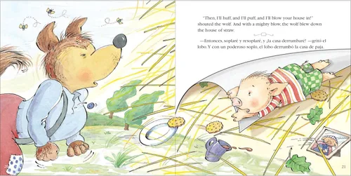 Vista 6 de Carson Dellosa Education Conjunto de libros Keepsake Stories Cuentos clásicos de hadas para niños en español e inglés, Los tres cerditos, Caperucita