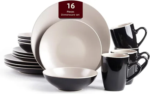 Vista 9 de Colors Life juego de vajilla, exterior negro brillante con interior de color mate