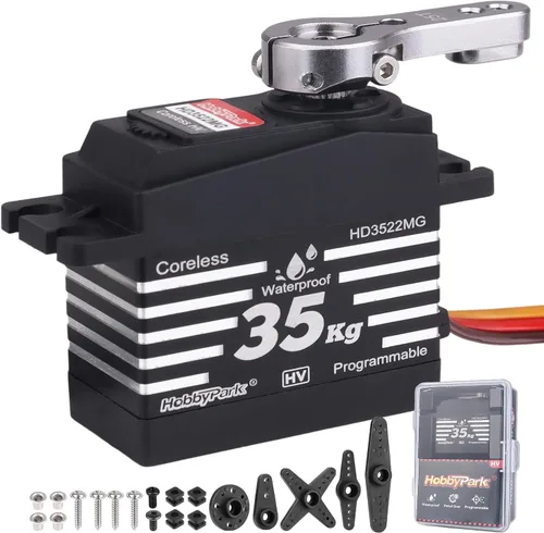 HobbyPark Impermeable 35KG Servo Motor de Alto Torque Motor Sin Núcleo Engranajes de Metal Digital RC Servo de Dirección y 25T Servo Horn para 1/8