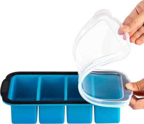 Vista 2 de Aichoof Bandejas de congelación de cubo de silicona extra grandes con tapa de silicona para guardar sopas, recipiente de silicona para caldo, salsa