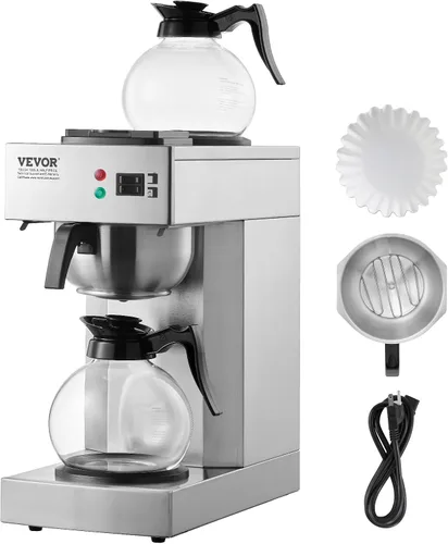 Vista 10 de VEVOR Cafetera de Goteo Comercial de 12 Tazas, Máquina Cafetera con 3 Jarras de Vidrio y 3 Platos Calentadores, Cafetera de Acero Inoxidable
