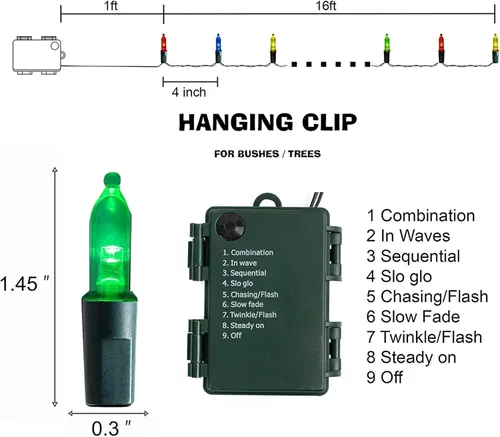 Vista 19 de FUNPENY - Paquete de 50 x 2 luces LED de Navidad para uso al aire libre de 16 pies, tira de luces con 8 modos, luces impermeables para árbol