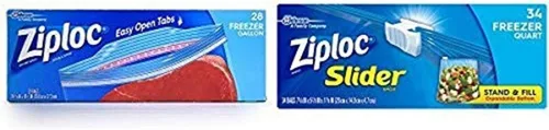 Ziploc Bolsas para congelador, galones, 28 unidades y Ziploc Slider - Bolsas desechables para almacenamiento de alimentos, 34 unidades