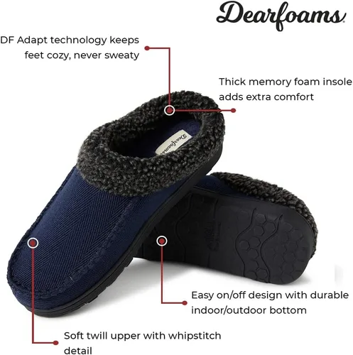 Vista 2 de Dearfoams - Pantuflazueco de gamuza de microfibra para hombre, con puntada de látigo