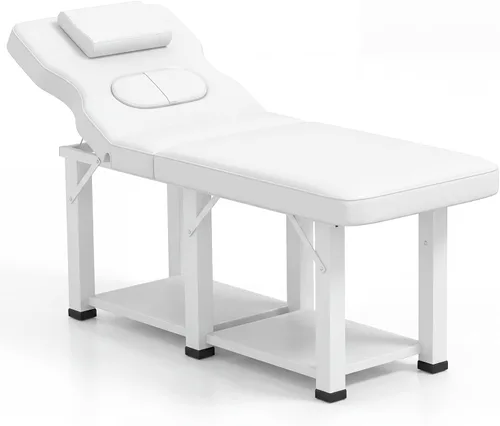 Mesa de masaje estacionaria plegable resistente con agujero en el pecho Gris