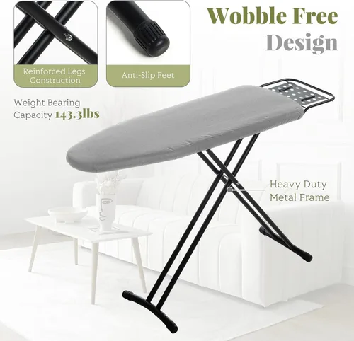 Vista 5 de Tabla de planchar de tamaño completo, RAINHOL 43"x13" Tabla de planchar compacta de alta resistencia con soporte para plancha, soporte de hierro Gris