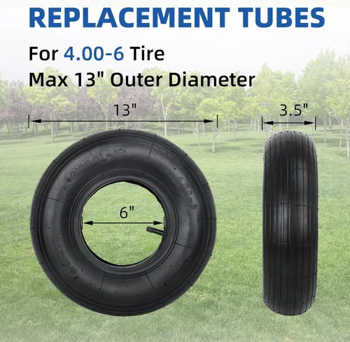 Vista 2 de GICOOL Juego de Neumático de Reemplazo 4.00-6 y Cámara de Aire, 2 Unidades, Neumático y Rueda de 13" de Alta Resistencia, Vástago de Válvula Recta