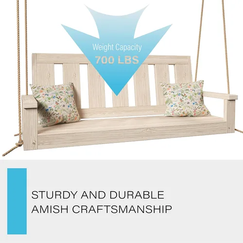 Vista 4 de Porchgate Amish - Columpio de porche Ardmore de alta resistencia de 700 libras con cuerdas (4 pies, sin terminar)