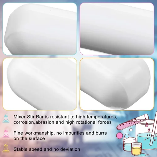 Vista 2 de Weewooday Barra agitadora magnética de PTFE, 4 piezas, acero inoxidable de color blanco, barra de placa de agitación de PTFE, barra magnética