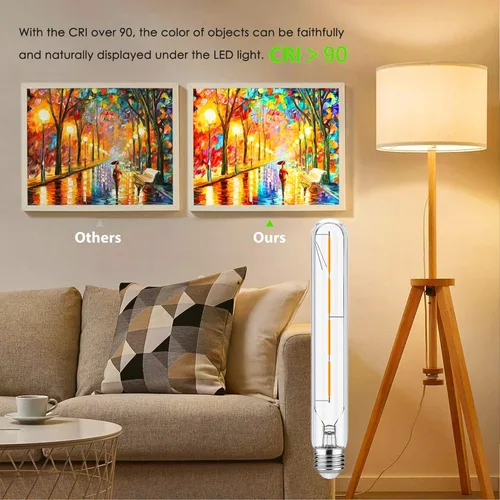 Vista 3 de Leools T30 Dimmable Led Tubular Bulb,T10 Long Tube Edison Light Vintage Filament Bulb 4W,400LM(40W Equivalent),2700K Warm White,Clear Glass Cover