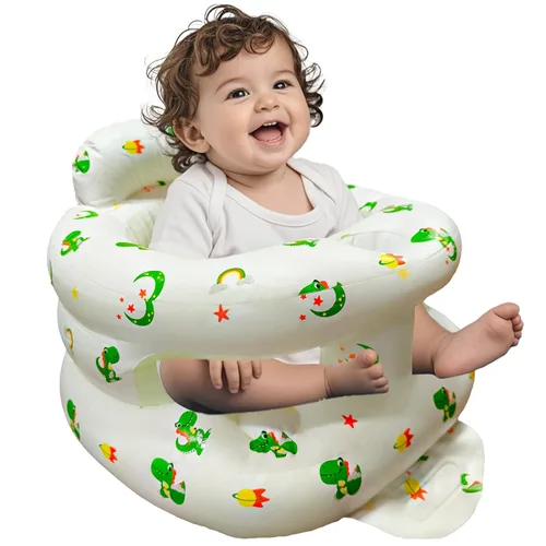 Vista 13 de Asiento inflable para bebé de 3 a 36 meses, silla de bebé con cerca y bomba de aire incorporada, asiento de piso inflable para bebé con soporte