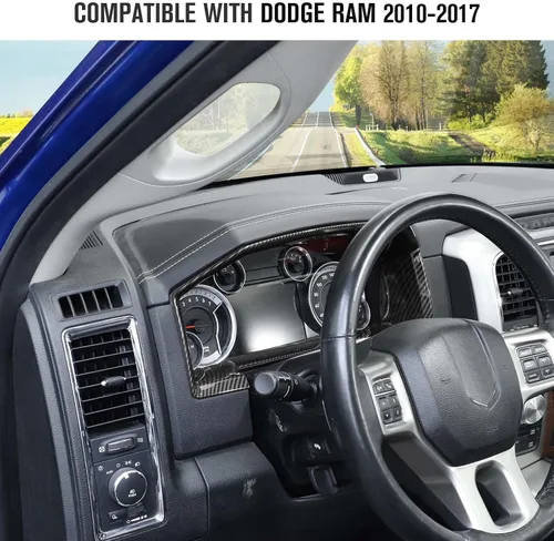 Vista 2 de Jimen Compatible con Dodge Ram 2010-2017, panel de instrumentos de consola central superposición cubierta de tablero (fibra de carbono)