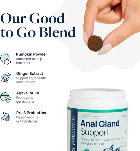 Vista 2 de Veterinary Formula - Apoyo para glándulas anales para perros – Gomitas sin efecto "scoot" con calabaza, jengibre, inulina de agave y probióticos