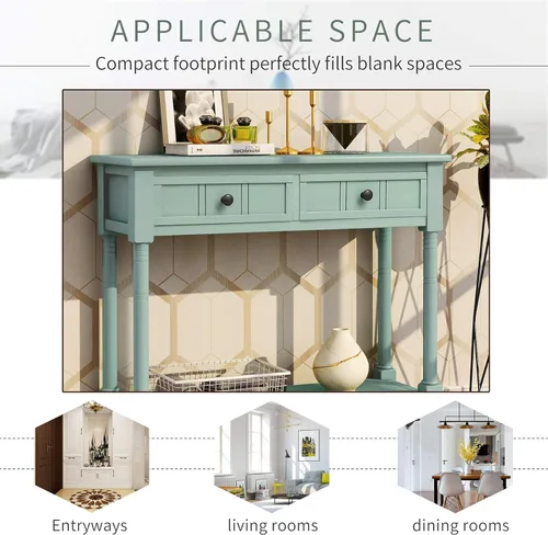 Vista 61 de P PURLOVE Mesa consola de madera con 2 cajones y estante inferior para dormitorio (azul marino)