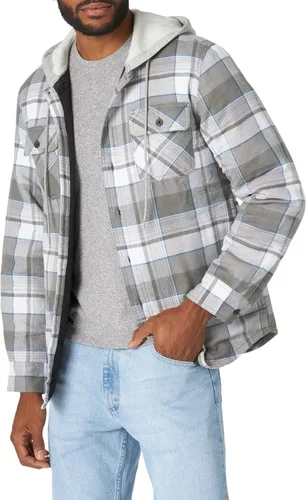 Wrangler Authentics - Chaqueta estilo camisa de franela acolchada con capucha para hombre de manga larga