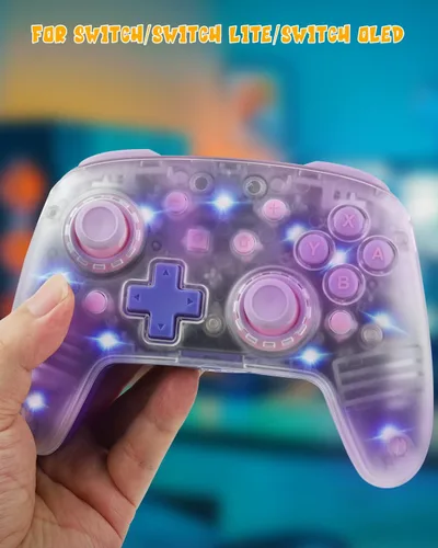 Vista 7 de Wireless Controller for Nintendo SwitchOLEDLite, 2 Magnetic Gorgeous Faceplates Fancy LED Lights 850mAh Big Battery Turbo Back Mapping Buttons