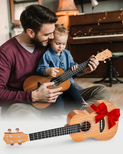 Vista 8 de Donner Kit de ukelele para concierto, de madera de caoba y 23 pulgadas, principiante, con clase en línea gratuita, bolsa de actuación, correa