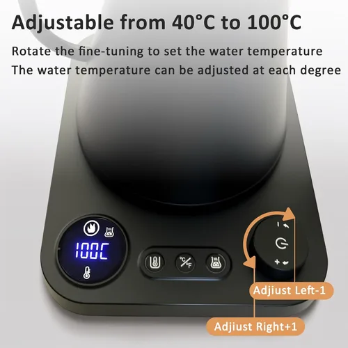 Vista 4 de Hervidor eléctrico de cuello de cisne, detección automática de ebullición, con control de temperatura variable, interior de acero inoxidable, acero
