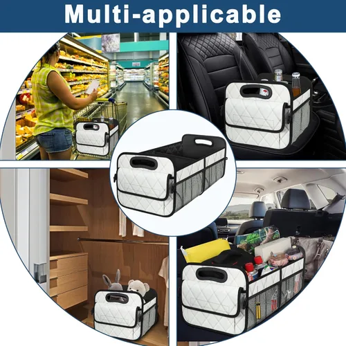 Vista 6 de Organizador de maletero Deosk con 6 bolsillos - Accesorio de almacenamiento para coches, SUV, minivans y camionetas - 50L Poliéster impermeable Beige