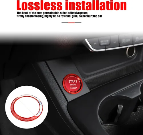 Vista 4 de 2 calcomanías para cubierta de botón de arranque del motor de automóvil, decoración de círculo de arranque con un botón, accesorios interiores