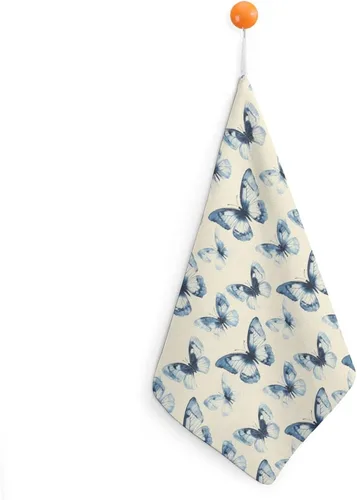 Decorative Hand Towels for Bathroom - Retro Blue Butterfly Print Soft Absorbent Small Bath Hand Towels for Kitchen, Farmhouse, Spa, Hotel, Guest Tea