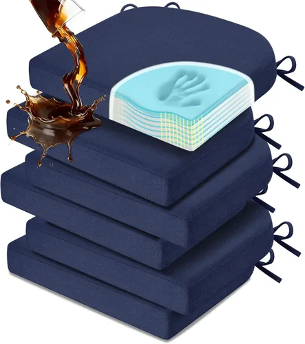 Vista 9 de downluxe Cojines para sillas de comedor, almohadillas de lino de espuma viscoelástica para sillas de cocina con lazos, cubierta impermeable, Beige