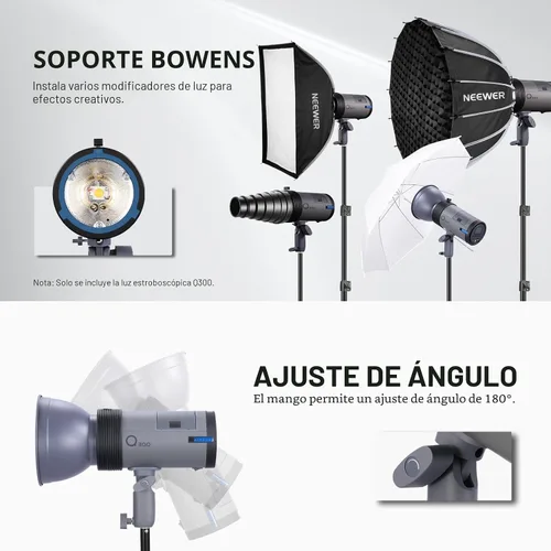 Vista 7 de NEEWER Q300 300Ws 2.4G Flash de estudio al aire libre con disparador inalámbrico compacto Q