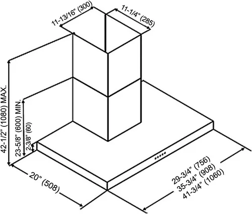Vista 5 de KOBE RAX2142SQB-WM-1 Serie RAX21 Campana extractora de montaje en pared, 42 pulgadas, acero inoxidable