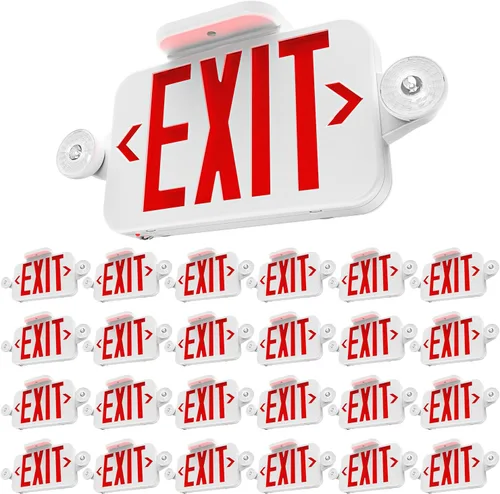 Vista 11 de Señal de salida LED Sunco con luces de emergencia, roja, dos luces mini ajustables, resistente al fuego 94V-0, batería de respaldo, 2.3W 6000K Luz