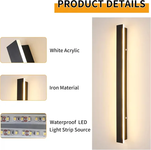Vista 6 de Daoseolo Luces modernas para exteriores de 47 pulgadas, aplique de pared LED, lámpara de pared negra, 3 colores (3000 K4500 K6000 k), iluminación