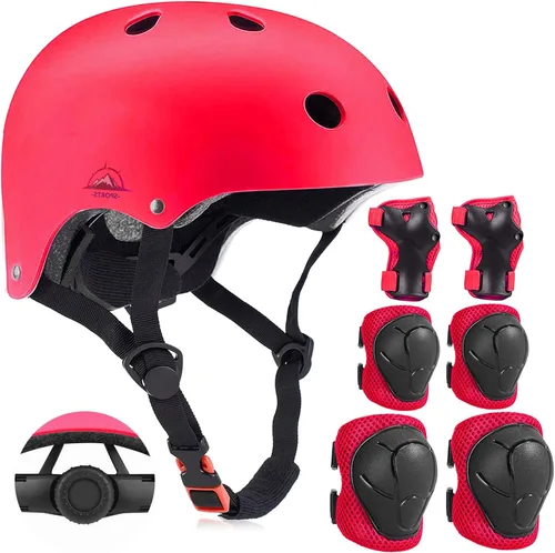 Vista 11 de Casco ajustable para niños con rodilleras, coderas y muñequeras - Cascos de bicicleta para niños pequeños de 3-5, 5-8, 8-14 años - Perfecto