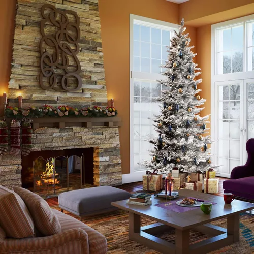 Vista 4 de Vickerman Kiana - Árbol de Navidad artificial preiluminado delgado de 9 x 51 pulgadas, blanco cálido, gran angular de bajo voltaje, luces LED